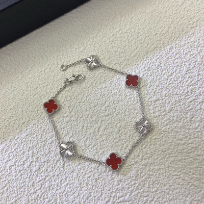 [⭐Lioran]CLOVER 6 MOTIF RED AGATE LASER BRACELET