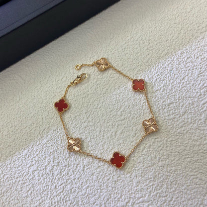 [⭐Lioran]CLOVER 6 MOTIF RED AGATE LASER BRACELET
