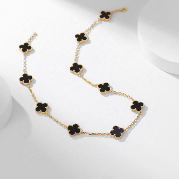 [⭐Lioran]CLOVER 10 MOTIFS ONYX NECKLACE