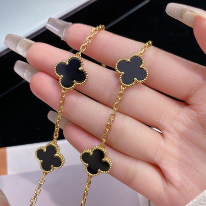[⭐Lioran]CLOVER 10 MOTIFS ONYX NECKLACE