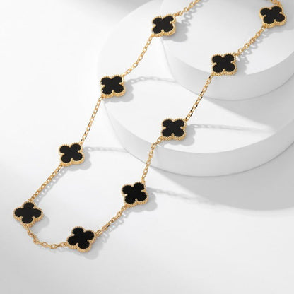 [⭐Lioran]CLOVER 10 MOTIFS ONYX NECKLACE