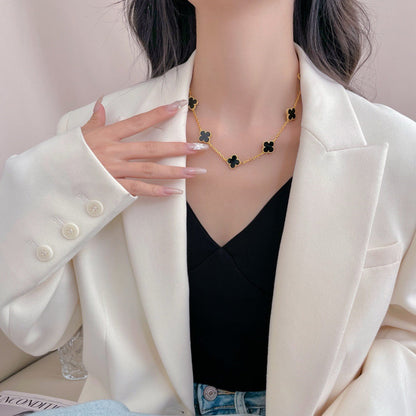 [⭐Lioran]CLOVER 10 MOTIFS ONYX NECKLACE