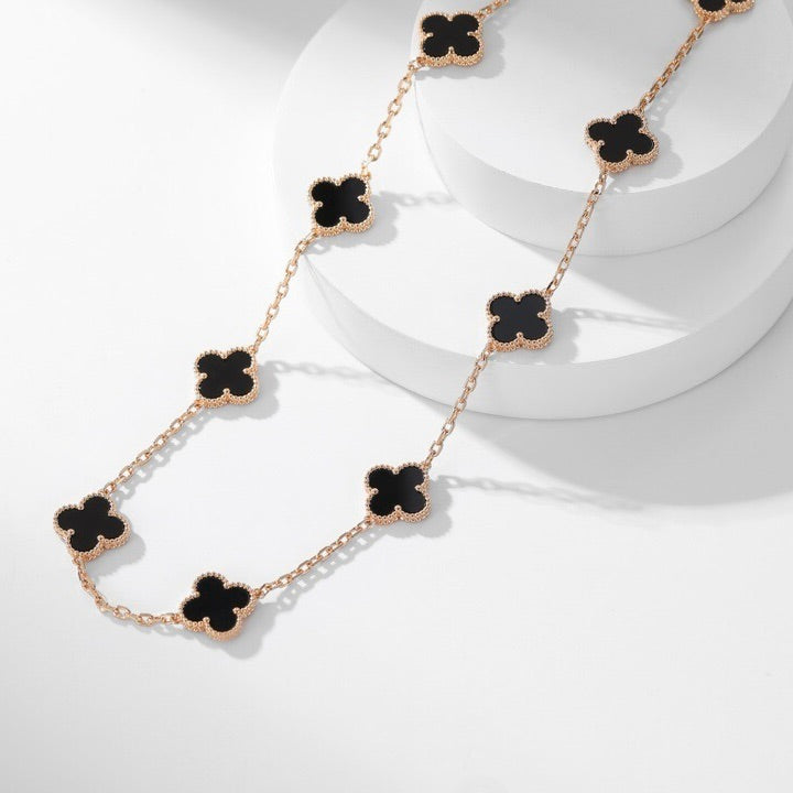 [⭐Lioran]CLOVER 10 MOTIFS ONYX NECKLACE