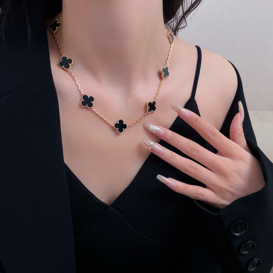 [⭐Lioran]CLOVER 10 MOTIFS ONYX NECKLACE