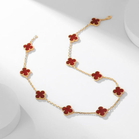 [⭐Lioran]CLOVER 10 MOTIFS CARNELIAN NECKLACE