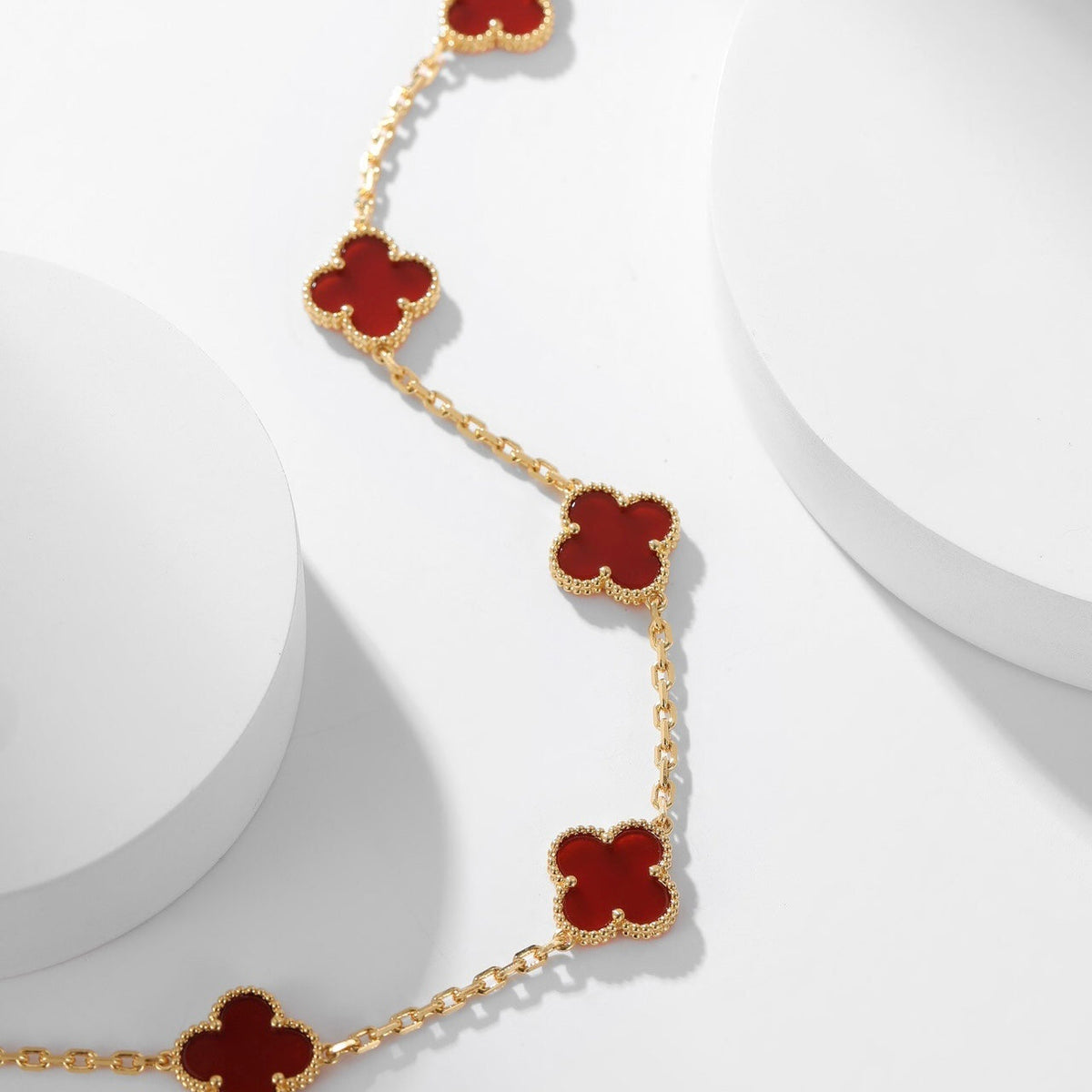 [⭐Lioran]CLOVER 10 MOTIFS CARNELIAN NECKLACE