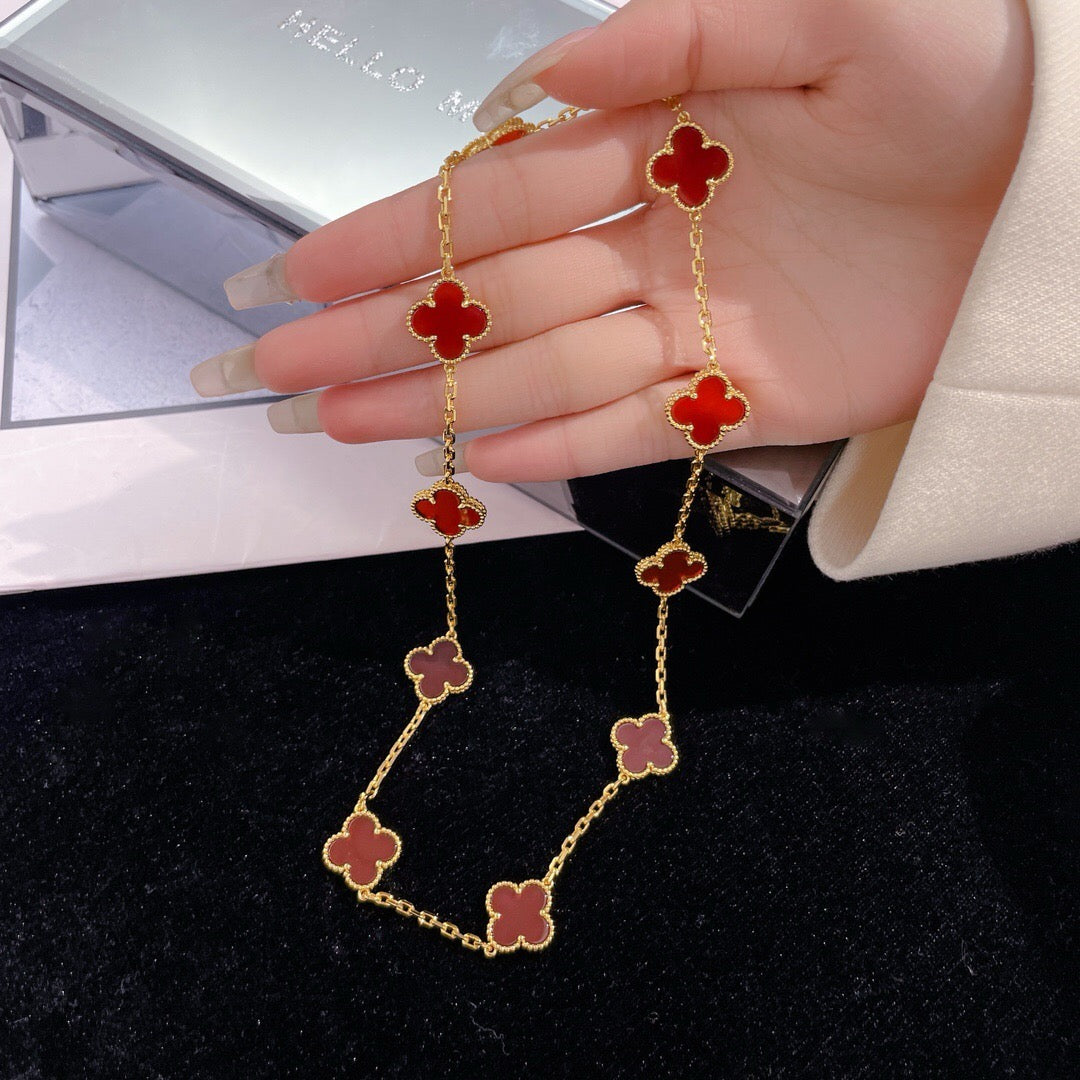 [⭐Lioran]CLOVER 10 MOTIFS CARNELIAN NECKLACE