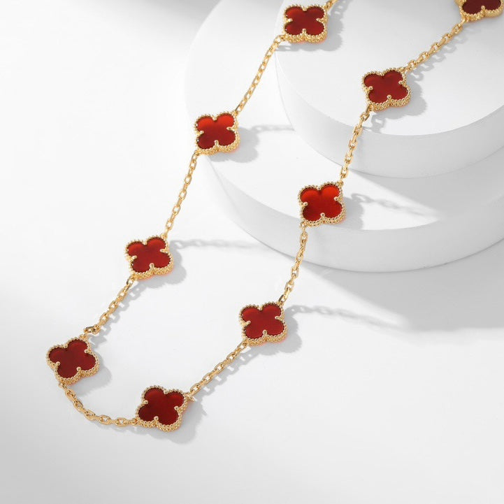 [⭐Lioran]CLOVER 10 MOTIFS CARNELIAN NECKLACE