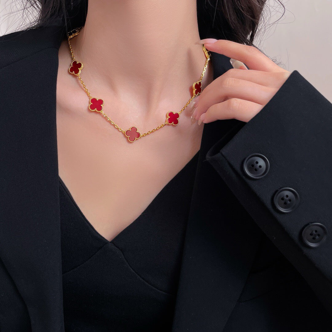 [⭐Lioran]CLOVER 10 MOTIFS CARNELIAN NECKLACE