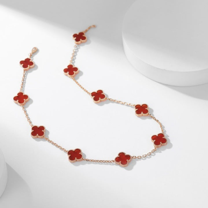 [⭐Lioran]CLOVER 10 MOTIFS CARNELIAN NECKLACE