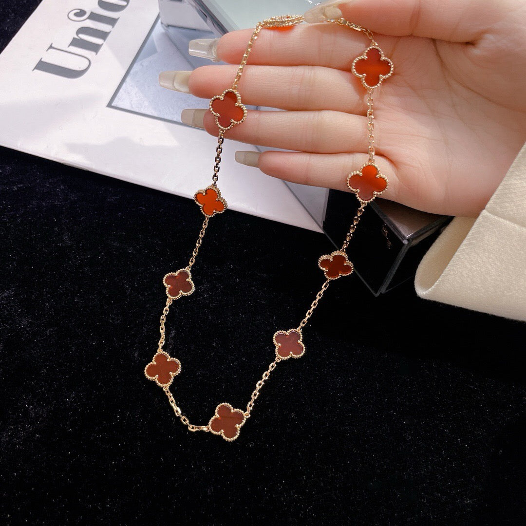 [⭐Lioran]CLOVER 10 MOTIFS CARNELIAN NECKLACE
