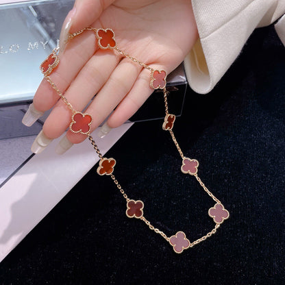 [⭐Lioran]CLOVER 10 MOTIFS CARNELIAN NECKLACE