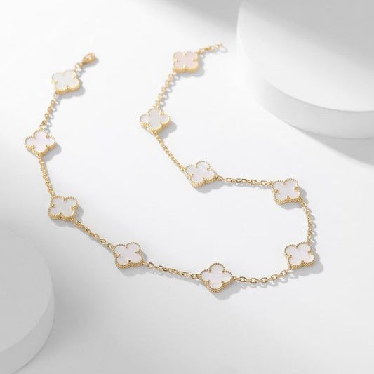 [⭐Lioran]CLOVER 10 MOTIFS WHITE MOTHER OF PEARL NECKLACE