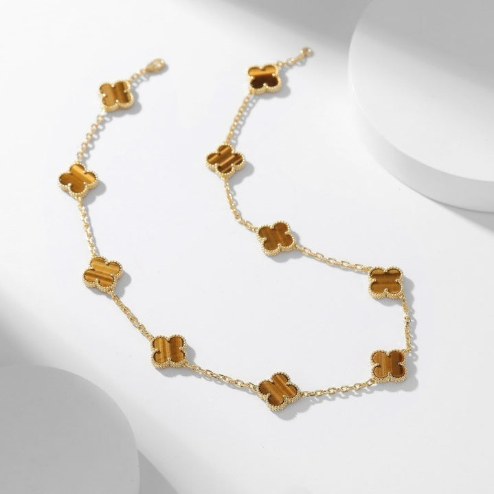 [⭐Lioran]CLOVER 10 MOTIFS TIGER EYE NECKLACE