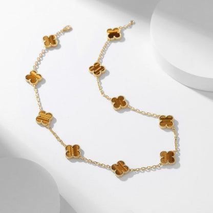 [⭐Lioran]CLOVER 10 MOTIFS TIGER EYE NECKLACE