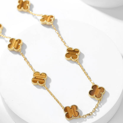 [⭐Lioran]CLOVER 10 MOTIFS TIGER EYE NECKLACE