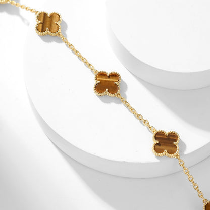[⭐Lioran]CLOVER 10 MOTIFS TIGER EYE NECKLACE