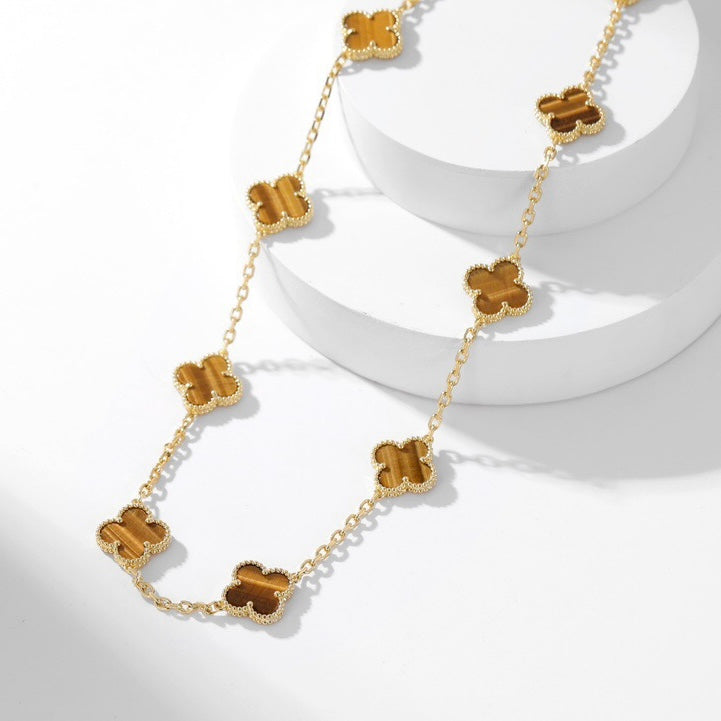 [⭐Lioran]CLOVER 10 MOTIFS TIGER EYE NECKLACE