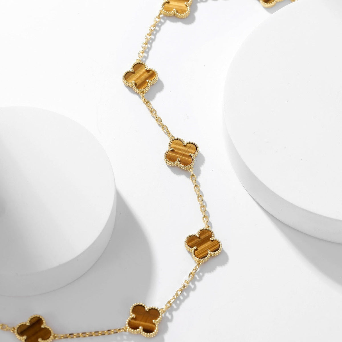 [⭐Lioran]CLOVER 10 MOTIFS TIGER EYE NECKLACE