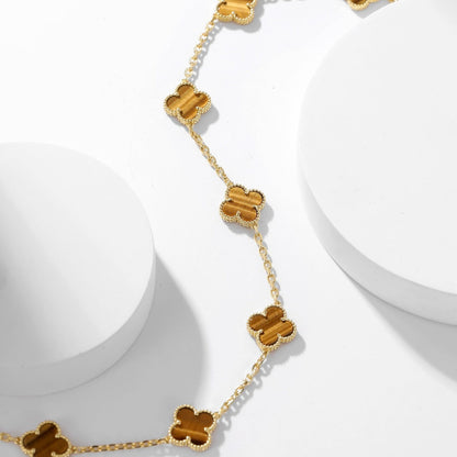 [⭐Lioran]CLOVER 10 MOTIFS TIGER EYE NECKLACE
