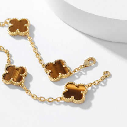 [⭐Lioran]CLOVER 10 MOTIFS TIGER EYE NECKLACE