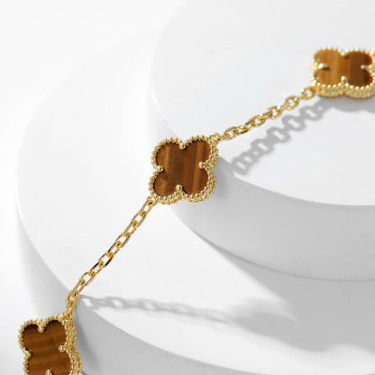 [⭐Lioran]CLOVER 10 MOTIFS TIGER EYE NECKLACE