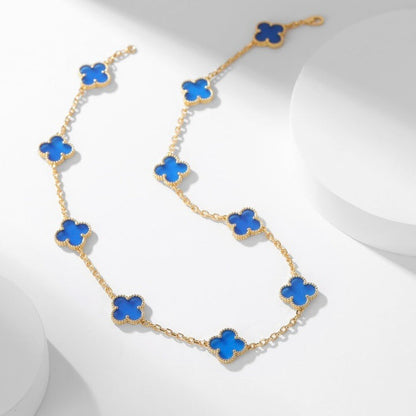 [⭐Lioran]CLOVER 10 MOTIFS BLUE AGATE NECKLACE