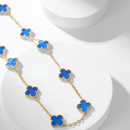 [⭐Lioran]CLOVER 10 MOTIFS BLUE AGATE NECKLACE