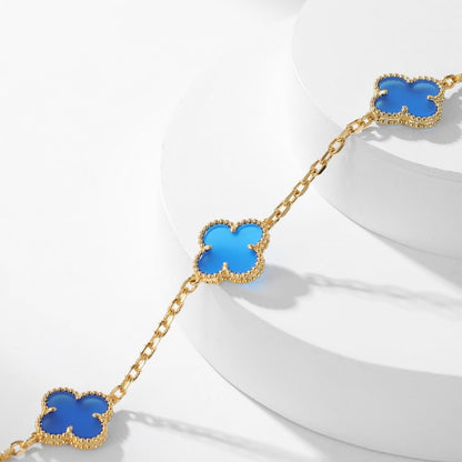 [⭐Lioran]CLOVER 10 MOTIFS BLUE AGATE NECKLACE