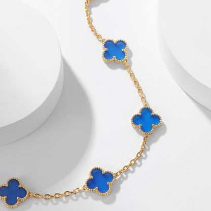 [⭐Lioran]CLOVER 10 MOTIFS BLUE AGATE NECKLACE