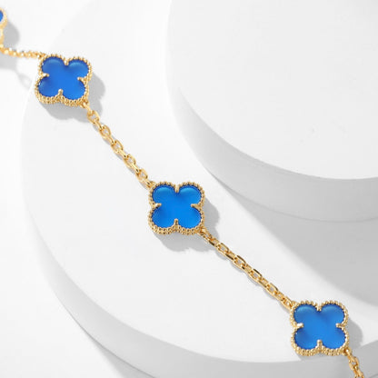 [⭐Lioran]CLOVER 10 MOTIFS BLUE AGATE NECKLACE