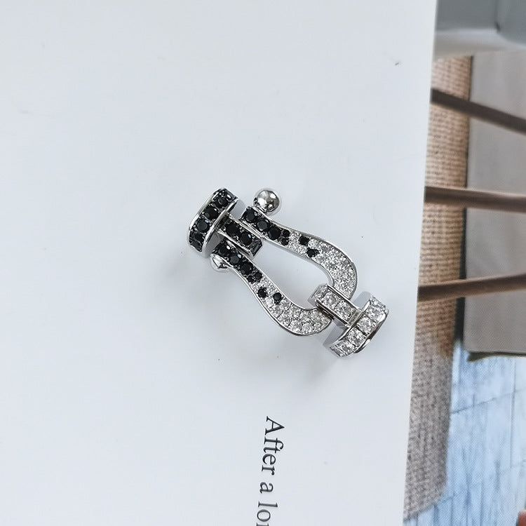 [⭐Lioran]FORCE LARGE HORSESHOE BLACK WHITE DIAMOND BRACELET SILVER