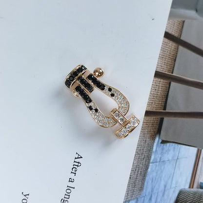 [⭐Lioran]FORCE LARGE HORSESHOE BLACK WHITE DIAMOND BRACELET SILVER
