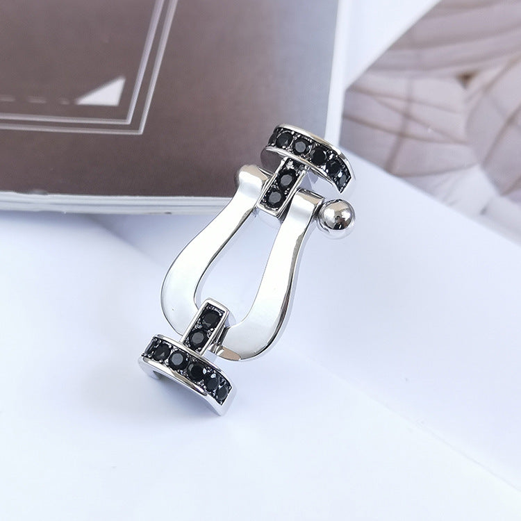 [⭐Lioran]FORCE LARGE HORSESHOE BLACK DIAMOND BRACELET SILVER