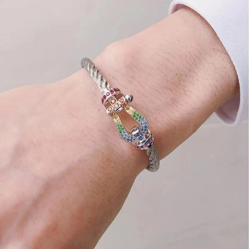 [⭐Lioran]FORCE LARGE HORSESHOE  COLORED DIAMOND BRACELET ROSE GOLD