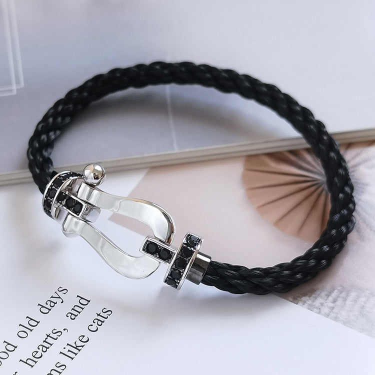 [⭐Lioran]FORCE LARGE HORSESHOE BLACK DIAMOND BRACELET SILVER