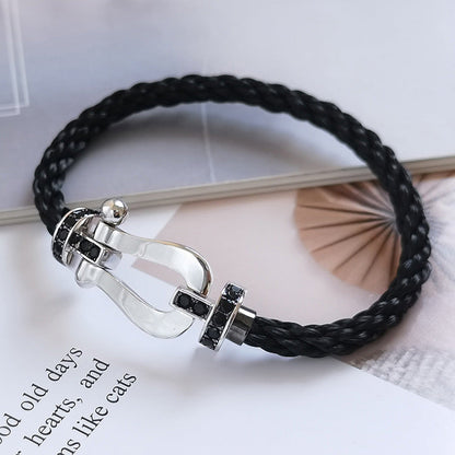 [⭐Lioran]FORCE LARGE HORSESHOE BLACK DIAMOND BRACELET SILVER