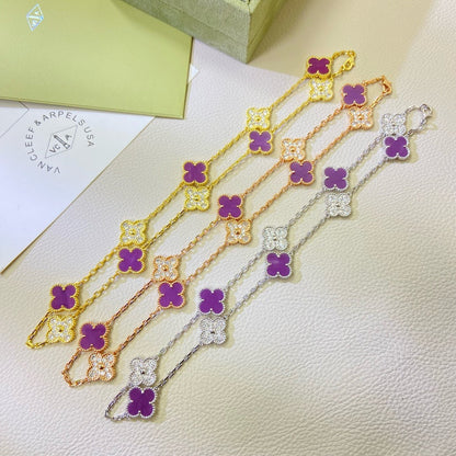 [⭐Lioran Jewelry]CLOVER 10 MOTIFS  PURPLE VIOLET DIAMOND NECKLACE