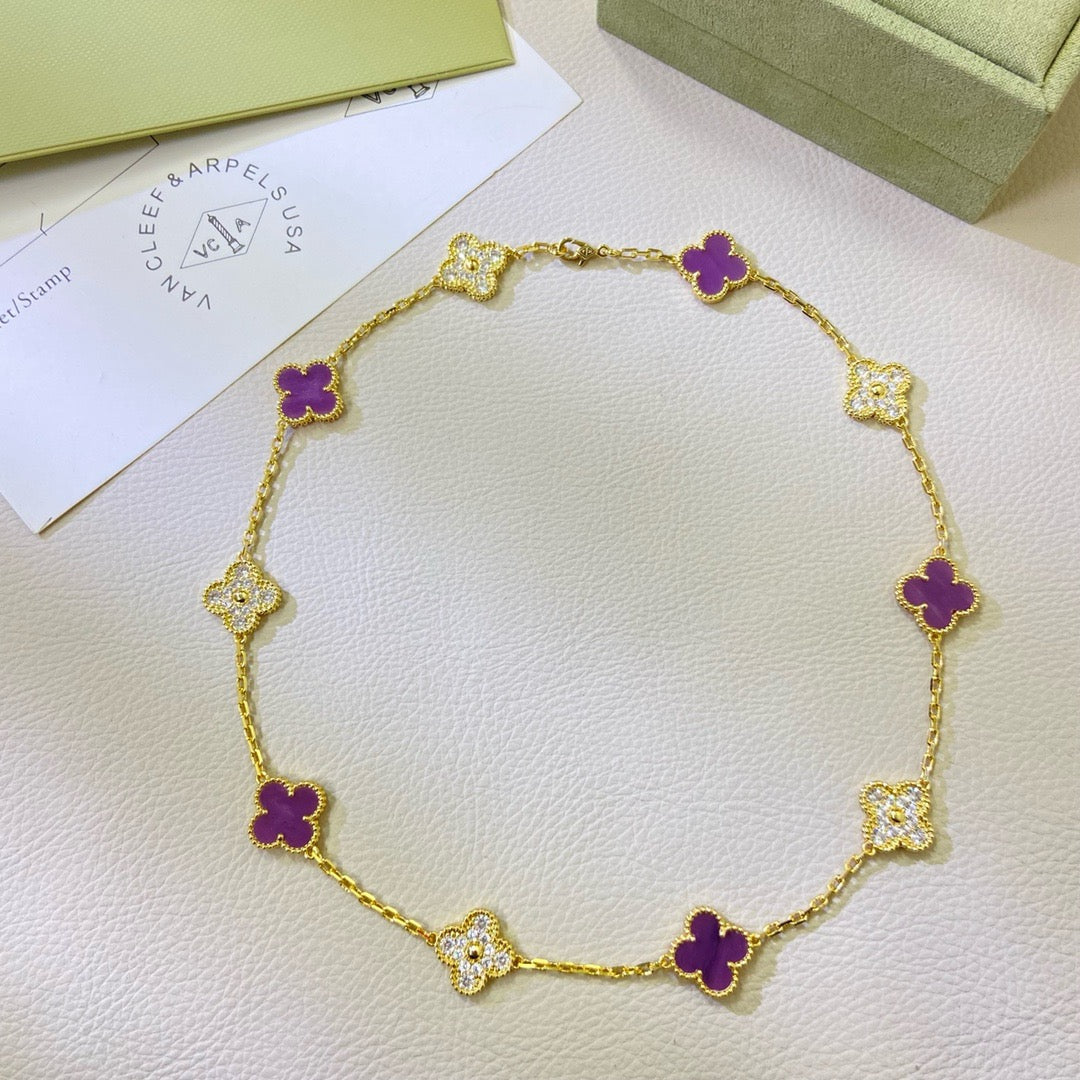 [⭐Lioran Jewelry]CLOVER 10 MOTIFS  PURPLE VIOLET DIAMOND NECKLACE