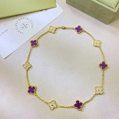 [⭐Lioran Jewelry]CLOVER 10 MOTIFS  PURPLE VIOLET DIAMOND NECKLACE