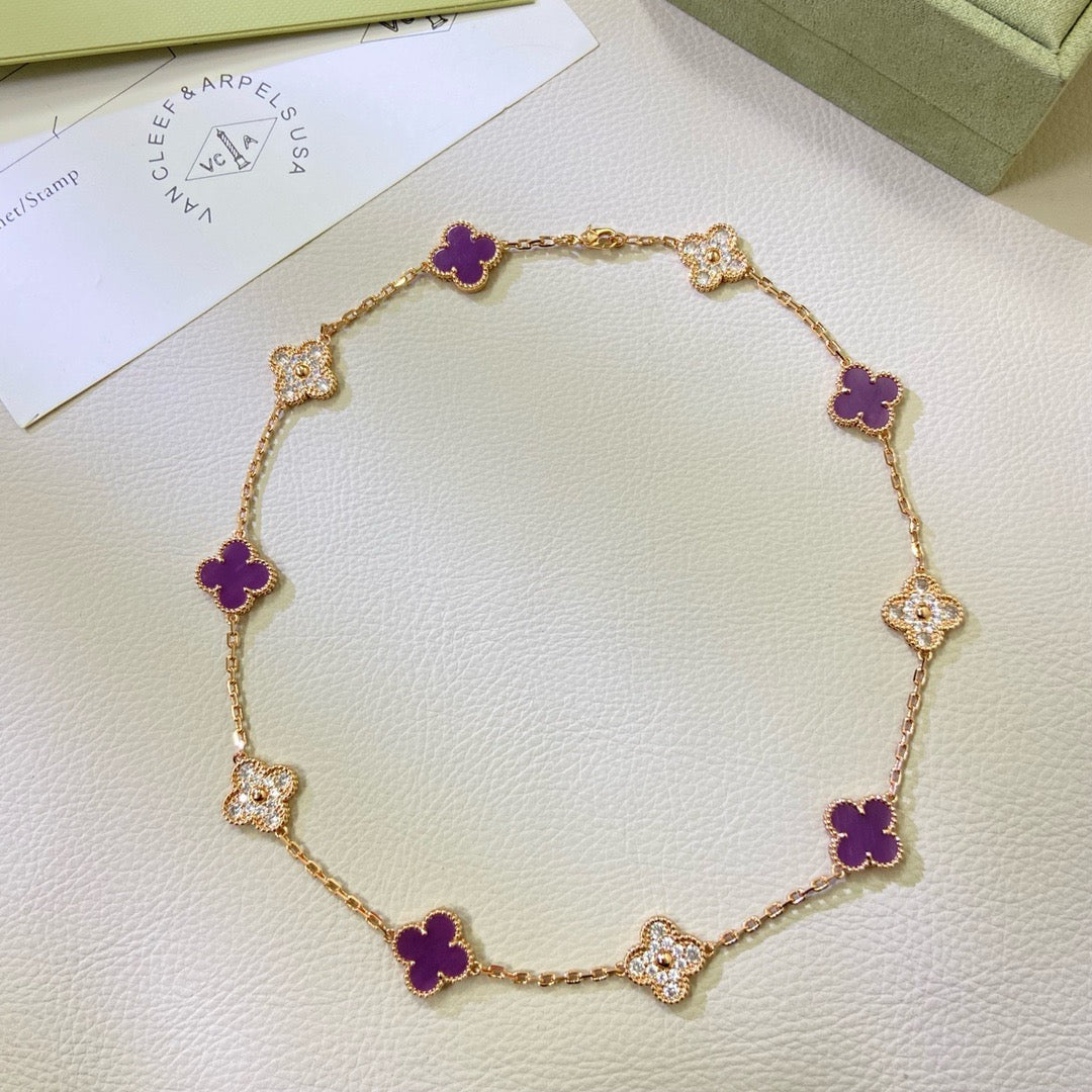 [⭐Lioran Jewelry]CLOVER 10 MOTIFS  PURPLE VIOLET DIAMOND NECKLACE