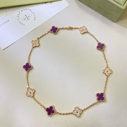 [⭐Lioran Jewelry]CLOVER 10 MOTIFS  PURPLE VIOLET DIAMOND NECKLACE