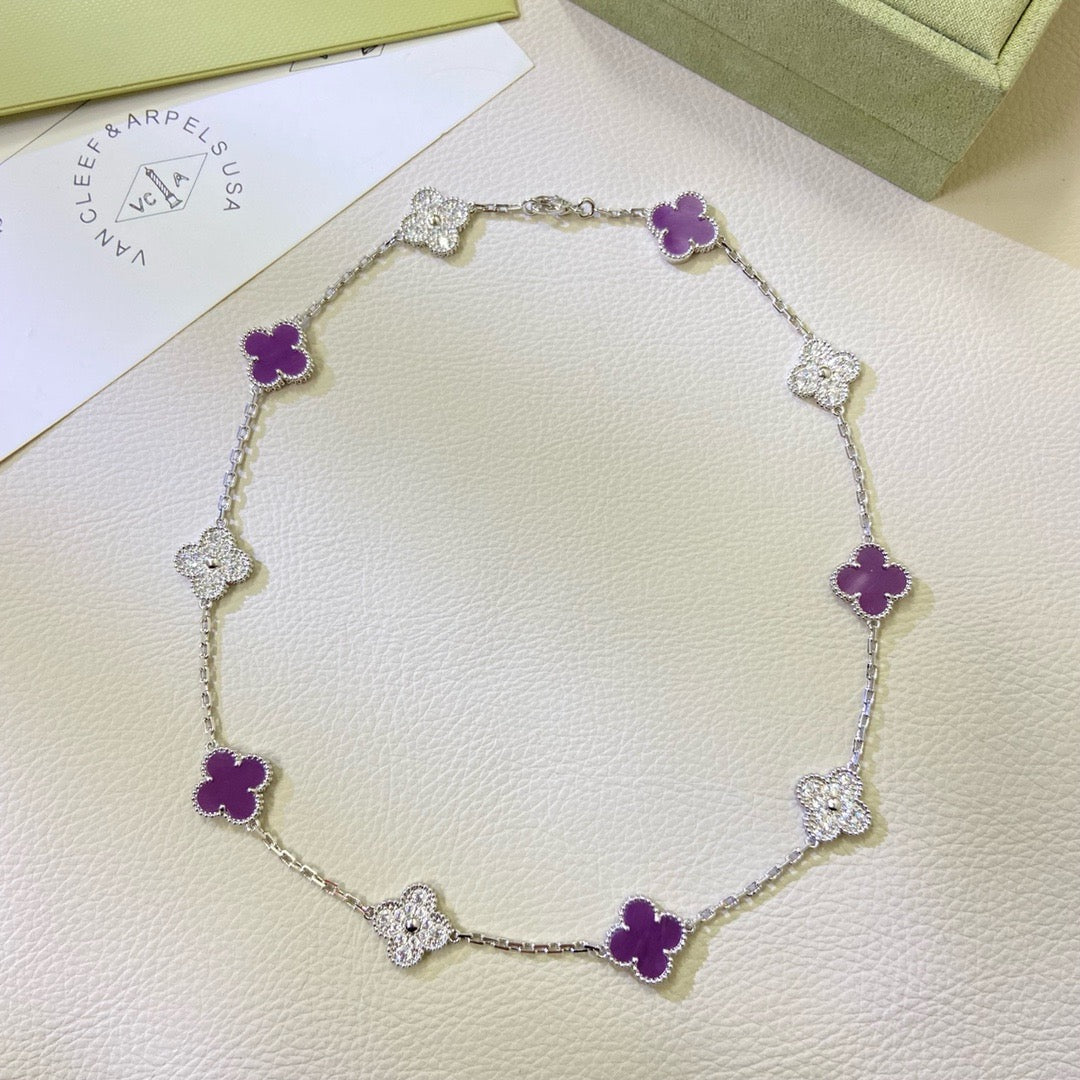 [⭐Lioran Jewelry]CLOVER 10 MOTIFS  PURPLE VIOLET DIAMOND NECKLACE