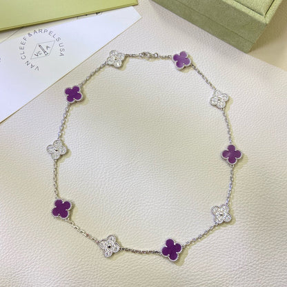 [⭐Lioran Jewelry]CLOVER 10 MOTIFS  PURPLE VIOLET DIAMOND NECKLACE