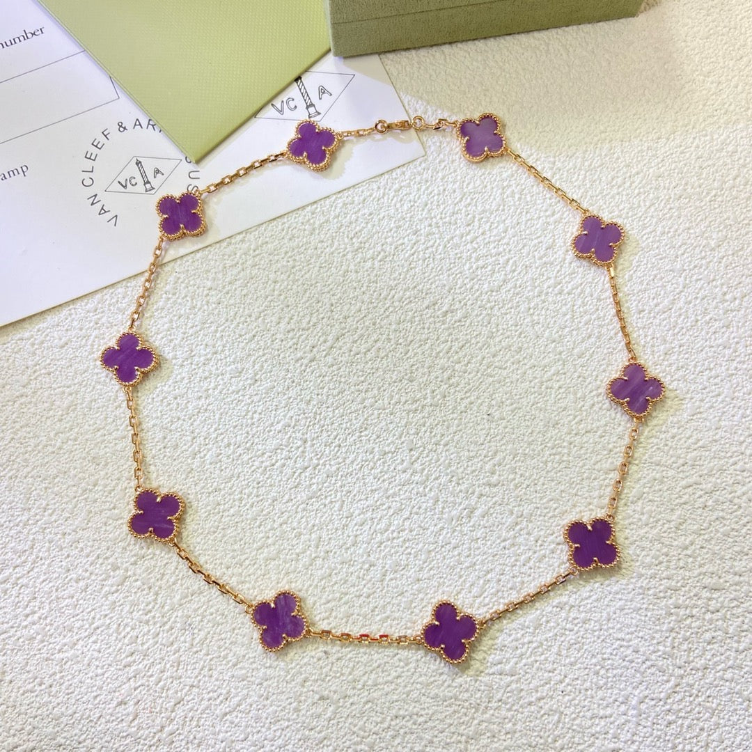 [⭐Lioran Jewelry]CLOVER 10 MOTIFS  PURPLE VIOLET  NECKLACE