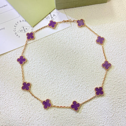 [⭐Lioran Jewelry]CLOVER 10 MOTIFS  PURPLE VIOLET  NECKLACE