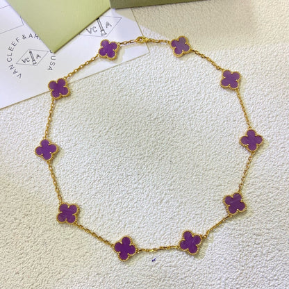 [⭐Lioran Jewelry]CLOVER 10 MOTIFS  PURPLE VIOLET  NECKLACE
