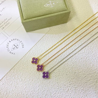 [⭐Lioran Jewelry]CLOVER 15MM DIAMOND  PURPLE VIOLET NECKLACE