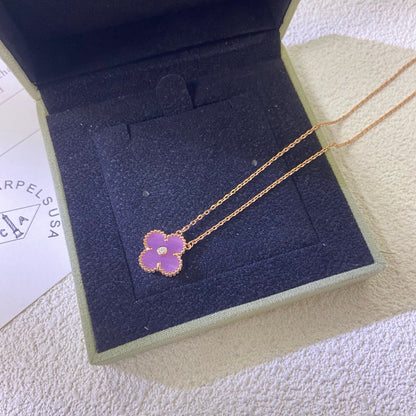 [⭐Lioran Jewelry]CLOVER 15MM DIAMOND  PURPLE VIOLET NECKLACE