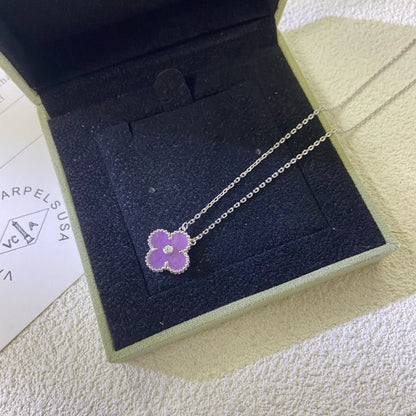 [⭐Lioran Jewelry]CLOVER 15MM DIAMOND  PURPLE VIOLET NECKLACE